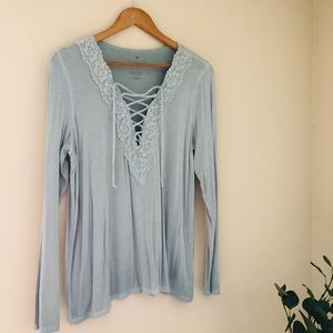 Light Blue Lace Up Tee